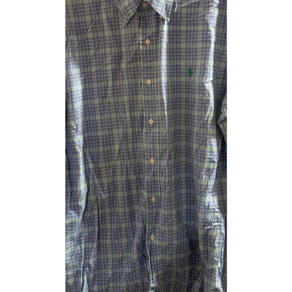 Ralph Lauren Casual Shirt Mens XL Blue Plaid Cotton Stretch Collared Button Down - Picture 2 of 6